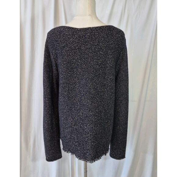 Eileen Fisher Womens Black Fringe Hemmed Wool Blend Sweater Large - Picture 6 of 7